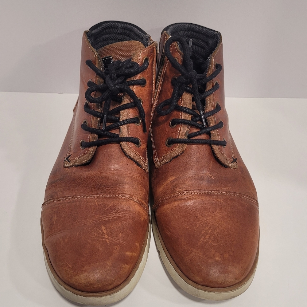 Bull Boxer Adyn Brown Leather Ankle Boots Men's 13 Side Zip Lace  Hand Crafted